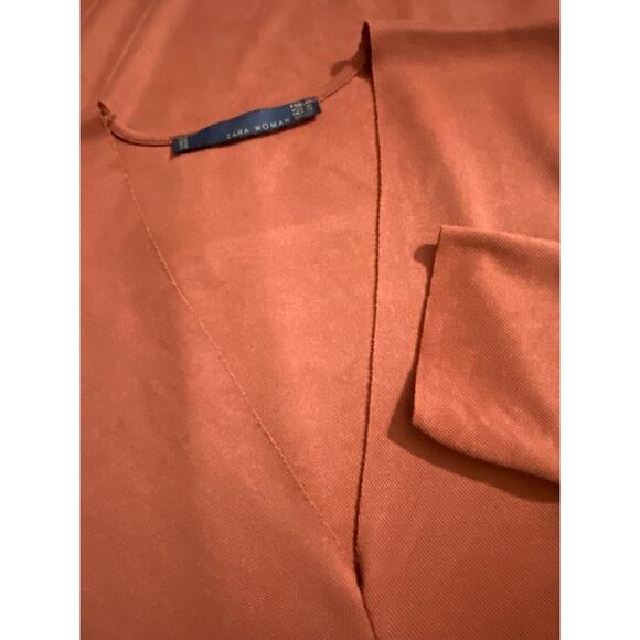 ZARA WOMAN Womens M Rust Raw Edge V-neck Hi Low Minimalist Tunic Top Artsy Soft - Picture 5 of 6